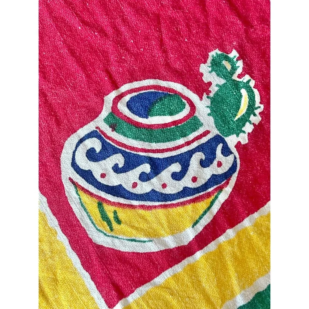 Southwestern Tablecloth 63” x 49” VTG With Red Green Yellow & Blue Stripes - Picture 5 of 16